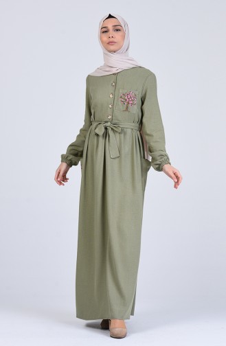 Embroidered Dress with Belt 70391-04 Khaki 70391-04