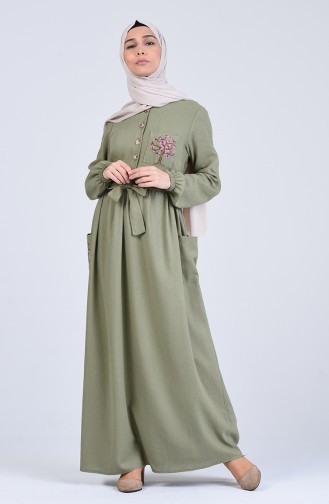 Embroidered Dress with Belt 70391-04 Khaki 70391-04