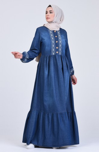 Dunkelblau Hijab Kleider 8010-01