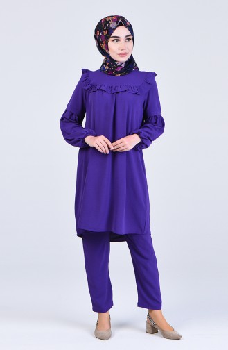 Balloon Sleeve Frilly Tunic Trousers Double Suit 5761-01 Purple 5761-01