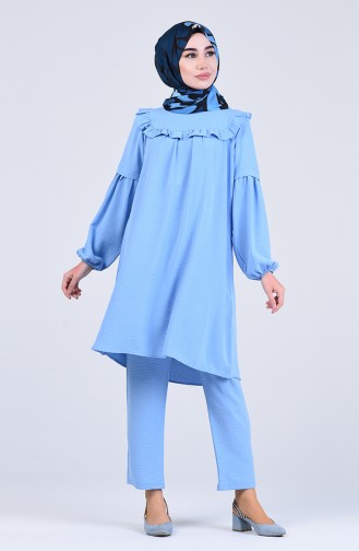 Balloon Sleeve Frilly Tunic Trousers Double Suit 5761-02 Ice Blue 5761-02