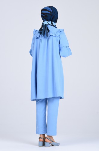 Balloon Sleeve Frilly Tunic Trousers Double Suit 5761-02 Ice Blue 5761-02