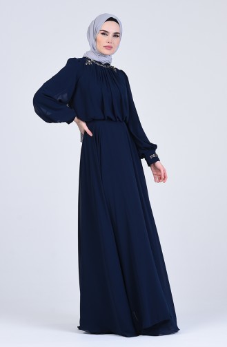 Navy Blue Hijab Evening Dress 5160-01