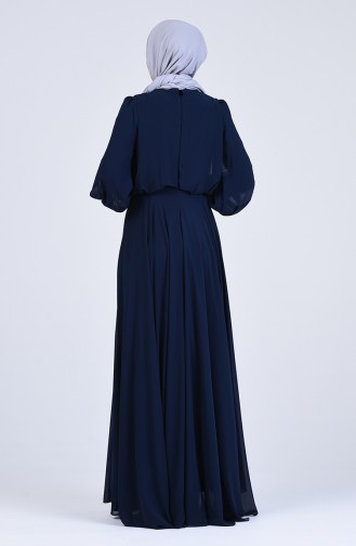 Navy Blue Hijab Evening Dress 5160-01