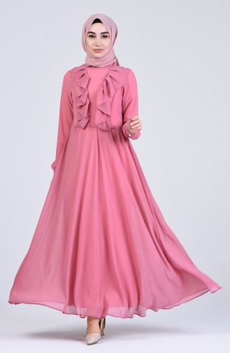 Ruffled Chiffon Dress 4297-02 Dry Rose 4297-02