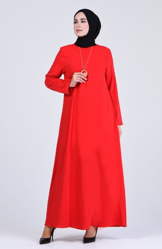Kolyeli Elbise 0083-01 Kırmızı