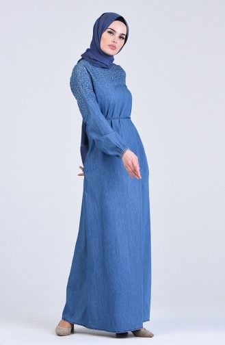 Jeansblau Hijab Kleider 4122-02