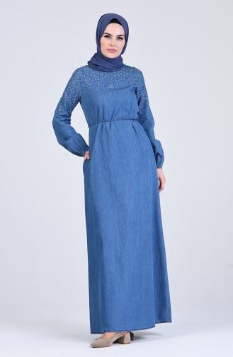 Jeansblau Hijab Kleider 4122-02