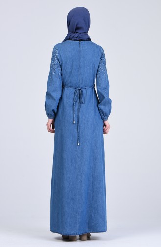 Taş Baskılı Kot Elbise 4122-02 Kot Mavi