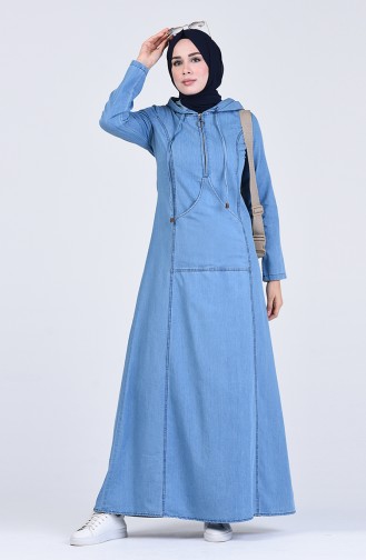 Jeansblau Hijab Kleider 4129-01