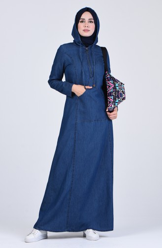 Hooded Denim Dress 4129-02 Navy Blue 4129-02