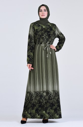 Patterned Dress with Belt 5708L-01 Khaki 5708L-01