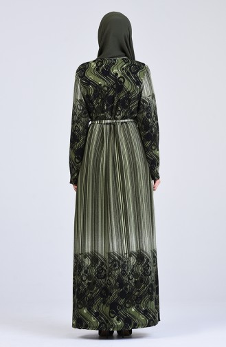 Patterned Dress with Belt 5708L-01 Khaki 5708L-01