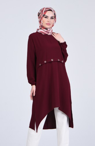 Kuş Gözü Detaylı Asimetrik Tunik 8358-03 Vişne