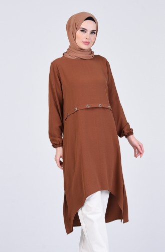 Kuş Gözü Detaylı Asimetrik Tunik 8358-06 Taba