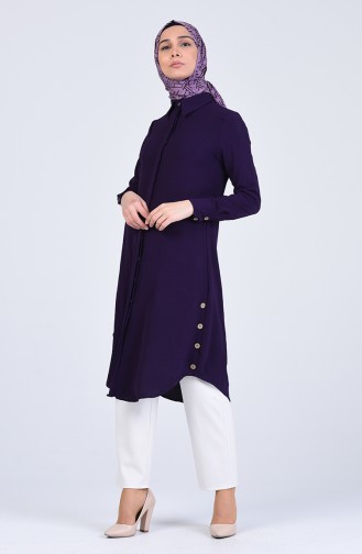 Gizli Düğmeli Tunik 5704-05 Patlıcan Renk