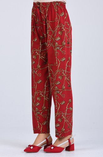 Patterned Viscose Trousers 8066-01 Burgundy 8066-01
