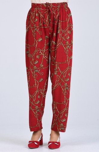 Patterned Viscose Trousers 8066-01 Burgundy 8066-01