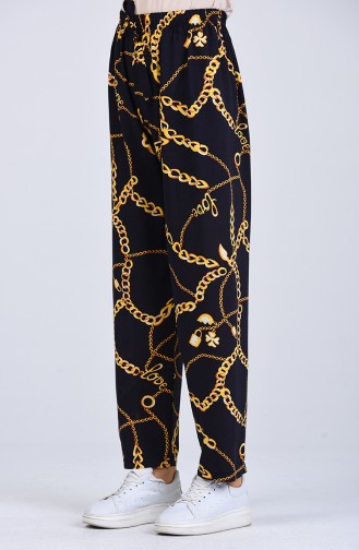 Patterned Viscose Trousers 8067-01 Navy Blue 8067-01