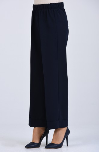 Elastic Waist Wide Leg Trousers 0282-03 Navy Blue 0282-03