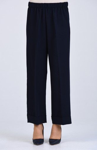 Elastic Waist Wide Leg Trousers 0282-03 Navy Blue 0282-03