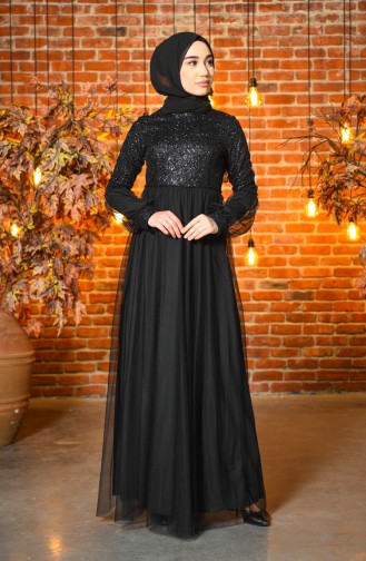 Black Hijab Evening Dress 5239-05