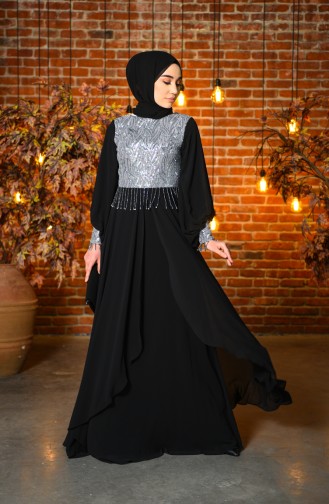 Sequined Chiffon Evening Dress 4717-02 Black 4717-02