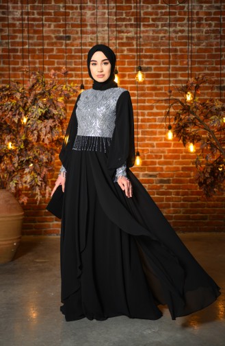 Sequined Chiffon Evening Dress 4717-02 Black 4717-02