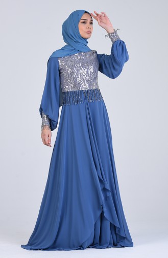 Sequined Chiffon Evening Dress 4717-03 Indigo 4717-03