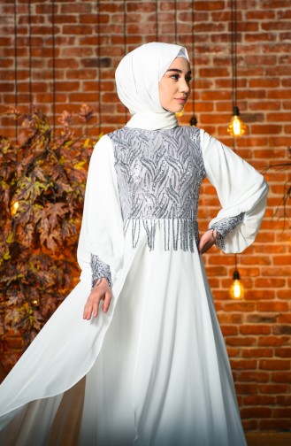 Weiß Hijab-Abendkleider 4717-05