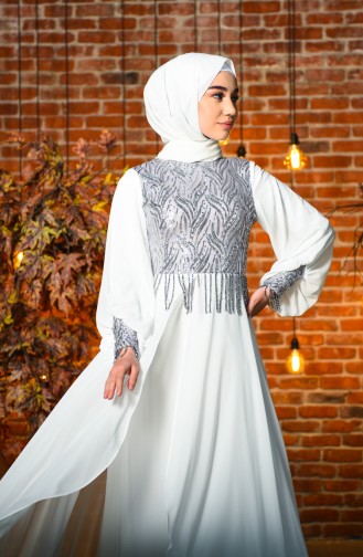 White İslamitische Avondjurk 4717-05