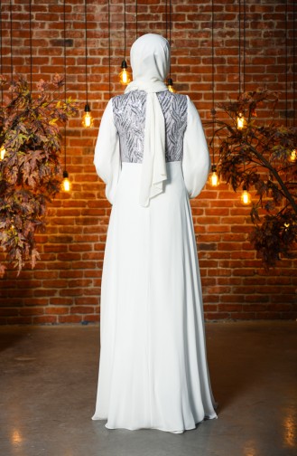Sequined Chiffon Evening Dress 4717-05 White 4717-05
