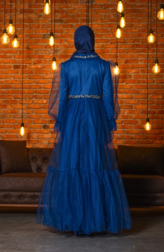 Stoned Tulle Evening Dress 4805-05 Indigo 4805-05