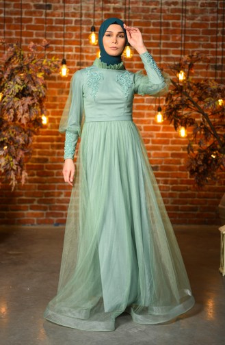 Unreife Mandelgrün Hijab-Abendkleider 4807-04