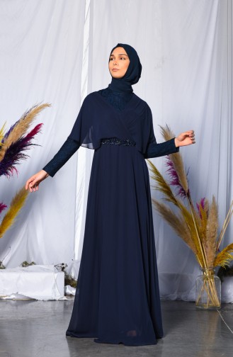 Navy Blue İslamitische Avondjurk 6059-01