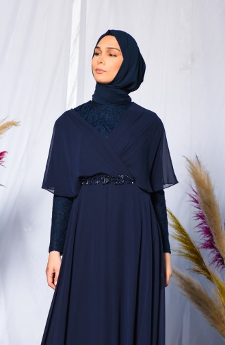 Navy Blue İslamitische Avondjurk 6059-01