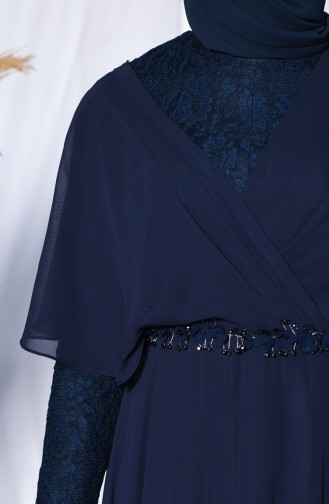 Robe de Soirée à Détail Dentelle 6059-01 Bleu Roi 6059-01