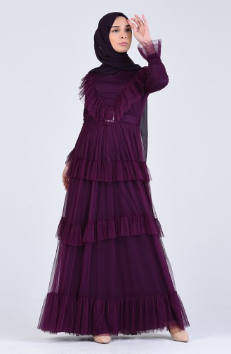 Belted Ruffled Evening Dress 12024-02 Purple 12024-02