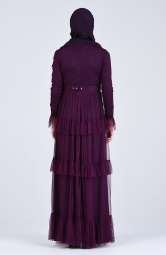 Belted Ruffled Evening Dress 12024-02 Purple 12024-02