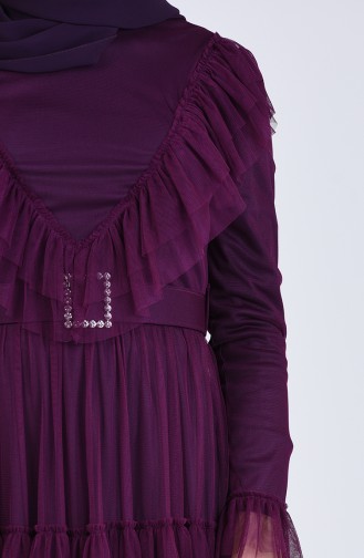 Belted Ruffled Evening Dress 12024-02 Purple 12024-02