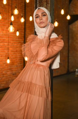 Lachsrosa Hijab-Abendkleider 12024-04