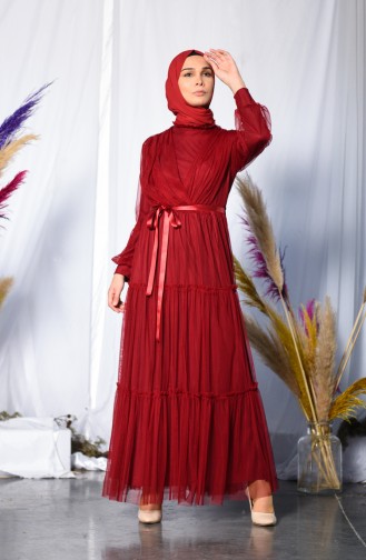 Weinrot Hijab-Abendkleider 3052-03