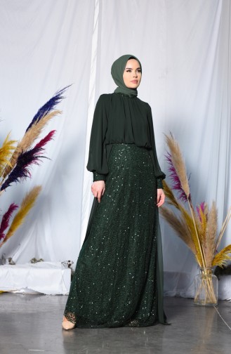 فستان سهرة مزين بالترتر أخضر زمردي 5230-02