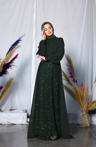 فستان سهرة مزين بالترتر أخضر زمردي 5230-02