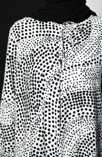 Elastic Sleeve Polka Dot Dress 8242-01 White 8242-01