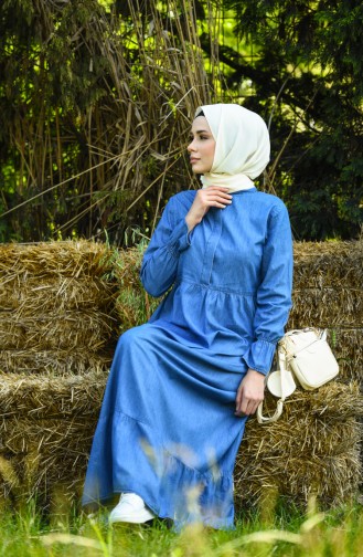 Jeansblau Hijab Kleider 5002-01