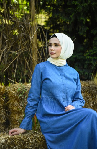 Jeansblau Hijab Kleider 5002-01