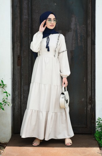 Beige Hijab Kleider 7095-02