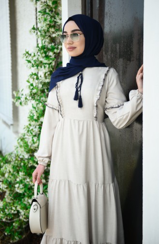 Beige Hijab Kleider 7095-02