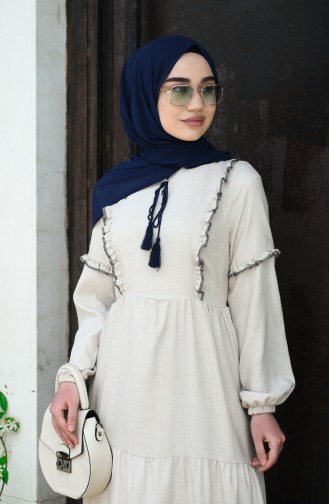 Beige Hijab Kleider 7095-02